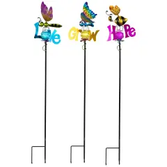 Northlight Solar Lighted Grow, Love and Hope Outdoor Garden Stakes - 35" - Set of 3 Multi