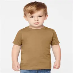 Rabbit Skins &reg; Toddler Girls' Ruffle Neck Fine Jersey Crewneck Short Sleeve Tee Coyote brown