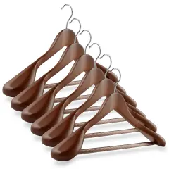 Wide Shoulder Wood Suit Hangers 6 pcs Walnut