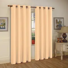 J&V TEXTILES 2 Panels Solid Grommet Faux Silk Window Curtain Drapes Treatment in 84" Length Beige