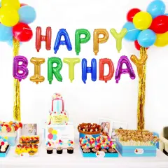Colorful Celebrations: 16-Inch Mylar Foil Happy Birthday Balloons Banner - Eco-Friendly Decor for All Ages! Rainbow