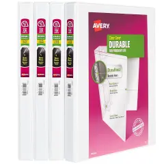 Avery Durable View 3 Ring Binders, 0.5" Slant Rings, 4 White Binders (03362)
