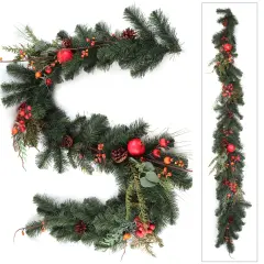 6ft Traditional Pine Garland with Fruits & Pine Cones, Floral Home by Artificial Flowers