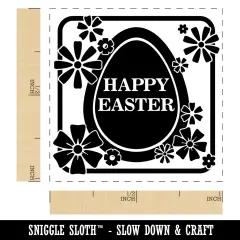 Happy Easter Egg Silhouette And Flowers Self-Inking Rubber Stamp Ink Stamper Black