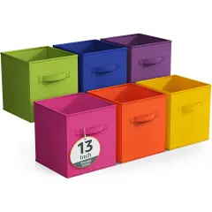 Sorbus 6 Pack 13 Inch Foldable Storage Cubes with Handles- for Organizing Home, Shelves, Nursery, Playroom, Closet and More Bright Rainbow
