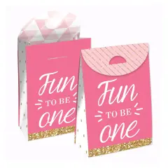 Big Dot of Happiness 1st Birthday Girl - Fun to be One - First Birthday Gift Favor Bags - Party Goodie Boxes - Set of 12