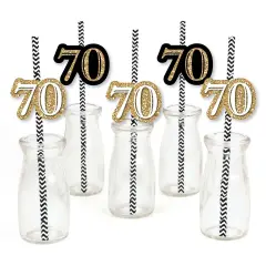 Big Dot of Happiness Adult 70th Birthday - Gold - Paper Straw Decor - Birthday Party Striped Decorative Straws - Set of 24