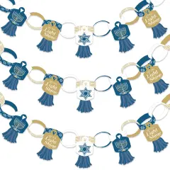 Big Dot of Happiness Happy Hanukkah - 90 Chain Links and 30 Paper Tassels Decoration Kit - Chanukah Holiday Party Paper Chains Garland - 21 feet