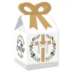 Big Dot of Happiness Religious Easter - Square Favor Gift Boxes - Christian Holiday Party Bow Boxes - Set of 12