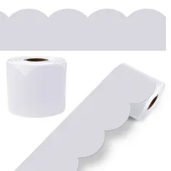 Carson Dellosa 65Ft of Light Gray Bulletin Board Borders, 1 Roll of Grey Scalloped Trim for Rolling Whiteboard, Cork and Posterboard, Party, Office Decorations, and Classroom Decor