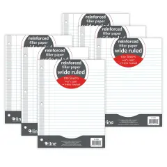 Reinforced 3-Hole Punched, Filler Paper, Wide Rule, 10.5" x 8", 100 Sheets Per Pack, 6 Packs