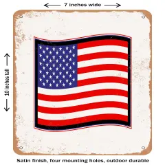 DECORATIVE METAL SIGN - d American Flag Wavy- Vintage Rusty Look