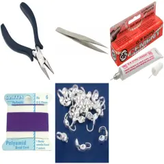 Bead Tip Kit - Pliers, Tweezers, Cement, Amethyst Bead Cord #6 & 25 Bead Tips