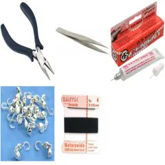 Bead Tip Kit - Pliers, Tweezers, Cement, 15 Bead Tips & Black Bead Cord #4