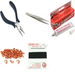 Bead Tip Kit - Pliers, Tweezers, Cement, 50 Bead Tips & Black Bead Cord #6