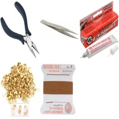 Bead Tip Kit - Pliers, Tweezers, Cement, 100 Bead tips & Carnelian Bead Cord #4