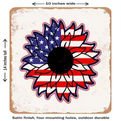 DECORATIVE METAL SIGN - d Sunflower American Flag- Vintage Rusty Look