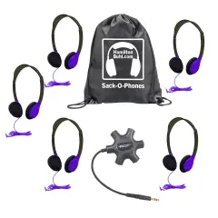 Galaxy&trade; Econo-Line of Sack-O-Phones with 5 Purple Personal-Sized Headphones, Starfish Jackbox and Carry Bag