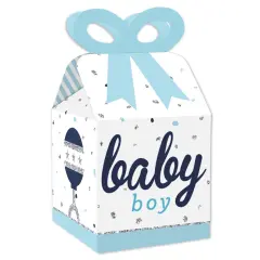 Big Dot of Happiness Hello Little One - Blue and Silver - Square Favor Gift Boxes - Boy Baby Shower Bow Boxes - Set of 12