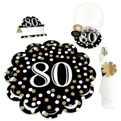Big Dot of Happiness Adult 80th Birthday - Gold - Birthday Party Paper Charger and Table Decorations - Chargerific Kit - Place Setting for 8