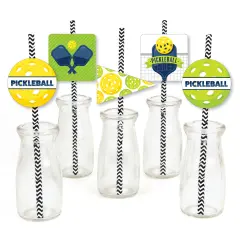 Big Dot of Happiness Let&rsquo;s Rally - Pickleball - Paper Straw Decor - Birthday or Retirement Party Striped Decorative Straws - Set of 24