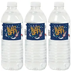 Big Dot of Happiness Blast Off to Outer Space - Rocket Ship Baby Shower or Birthday Party Water Bottle Sticker Labels - Set of 20