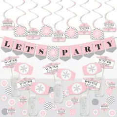 Big Dot of Happiness Pink Winter Wonderland Holiday Snowflake Birthday Party and Baby Shower Supplies Decoration Kit Decor Galore Party Pack 51 Pc