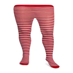 White and Red Tights - Striped Nylon Stretch Pantyhose Stocking Accessories for Every Day Attire and Costumes for Teens and Kids