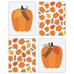 Big Dot of Happiness Fall Pumpkin - Unframed Autumn, Halloween and Thanksgiving&nbsp; Linen Paper Wall Art - Set of 4 - Artisms - 8 x 10 inches
