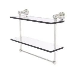 Carolina Crystal Collection 16 Inch Double Glass Shelf With Towel Bar - Satin Nickel
