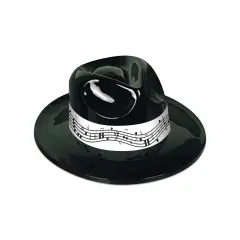 Black Plastic Fedora w/Music Band, (Pack of 25)