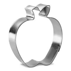 Apple with Leaf Cookie Cutter 3.25 in, CookieCutter.com, Tin Plated Steel, Handmade in the USA