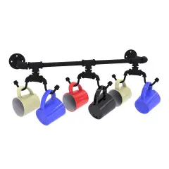 Pipeline Collection Wall Mounted 6 Coffee Mug Rack - Matte Black