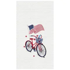 Patriotic Bike 4th of July Embroidered Waffle Weave Kitchen Towel Dishtowel Decoration