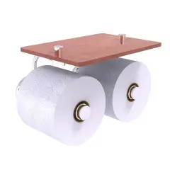 Prestige Skyline Collection 2 Roll Toilet Paper Holder With Wood Shelf - Polished Chrome