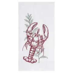 Lobster Seagrass Embroidered Flour Sack Cotton Kitchen Towel