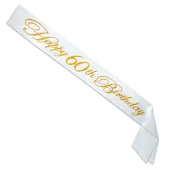 Glittered Happy 60th Birthday Satin Sash, (Pack of 6)