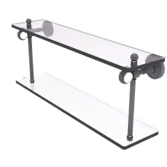 Pacific Grove Collection 22 Inch Two Tiered Glass Shelf With Twisted Accents - Matte Gray