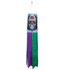 In the Breeze Sugar Skull 30 Inch Windsock - Dia De Los Muertos Printed Windsock - Day of the Dead Hanging Outdoor Decoration
