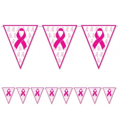 Pink Ribbon Pennant Banner (Pack of 12)