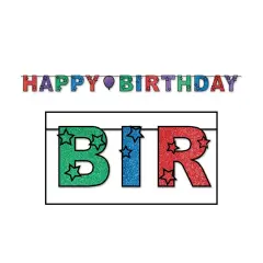 Glittered Happy Birthday Streamer (Pack of 12)