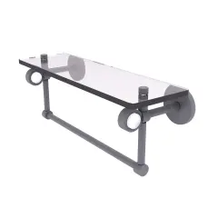 Clearview Collection 16 Inch Glass Shelf With Towel Bar - Matte Gray