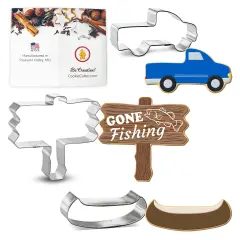 Gone Fishing Cookie Cutter 2 Pc Set, CookieCutter.com, Tin Plated Steel, Handmade in the USA