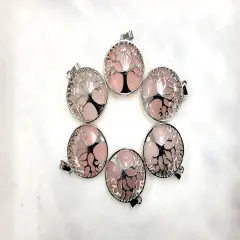 Rose Quartz Crystal Tree of Life Pendant