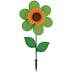 In the Breeze 2702 - 12 Inch Green Sunflower Wind Spinner with Leaves - Colorful Flower for your Yard and Garden
