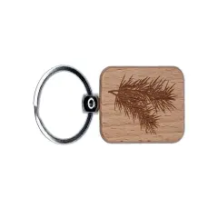 Pine Tree Branch Engraved Wood Rectangle Keychain Tag Charm
