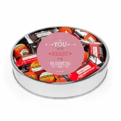Valentine's Day Sugar Free Chocolate Gift Tin Large Plastic Tin with Sticker and Hershey's Candy & Reese's Mix - Emoji
