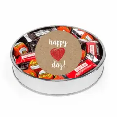 Valentine's Day Sugar Free Candy Gift Tin Large Plastic Tin with Sticker and Hershey's Chocolate & Reese's Mix