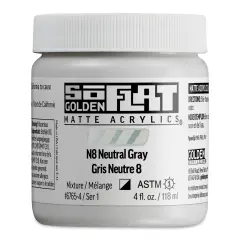 Golden SoFlat Matte Acrylic Paint - N8 Neutral Gray, 118 ml, Jar