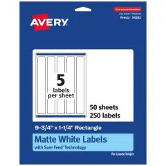 Avery Matte White Rectangle Labels, 9.75" x 1.25"
